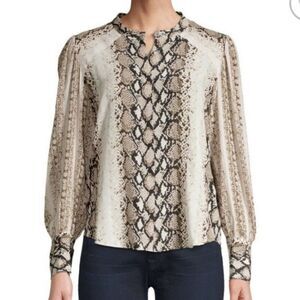 NWT Joie Talin Snakeskin Print Chiffon Blouse in Porcelain